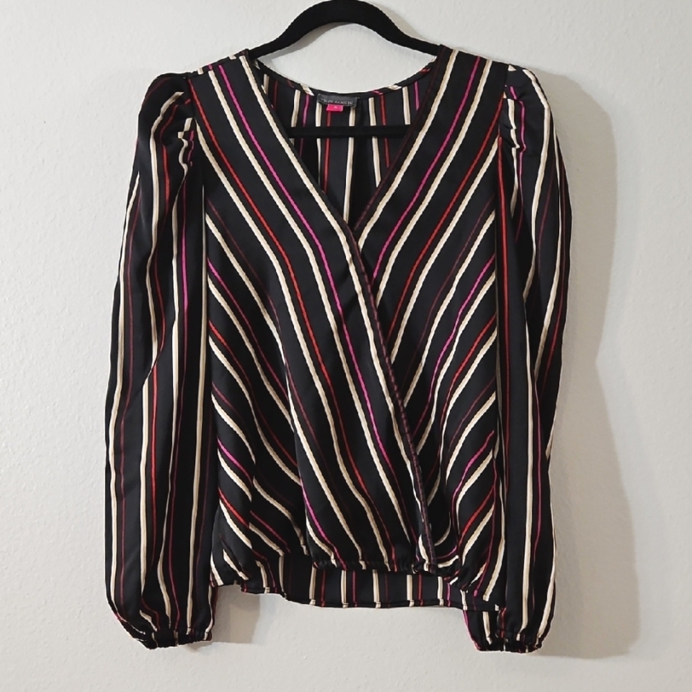Women's Vince Camuto Size Small Multicolor Striped V-Neck Long Sleeve Blouse